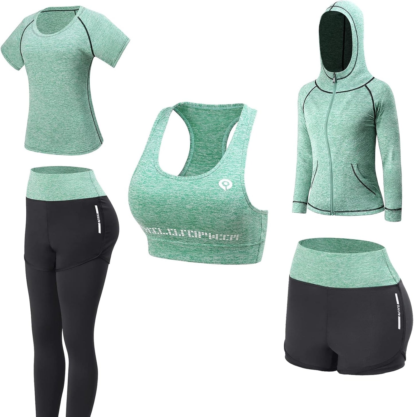 Elevate Your Workout Style with the 5-Piece Women's Athletic Outfit Set in Vibrant Green
