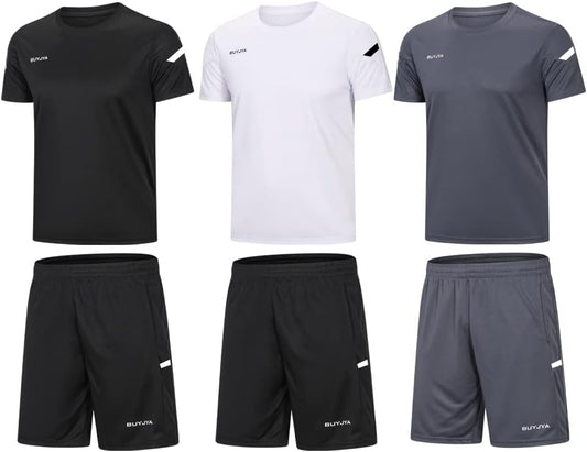 Elevate Your Workout with the Men's 3-Pack Athletic Shorts and Shirt Set - Perfect for Basketball, Football, and Gym Training!