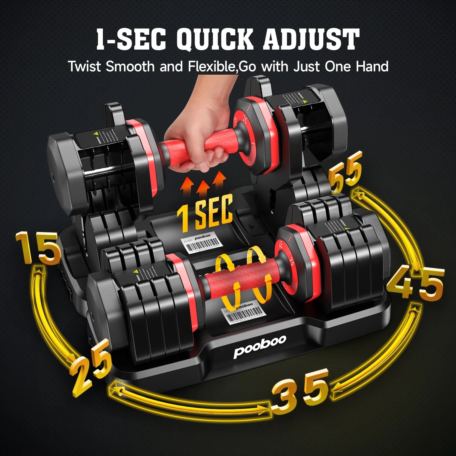 Transform Your Home Workouts with the 110LB Adjustable Dumbbells and High-Quality Tray - Versatile Weights from 15 to 55LB for Ultimate Strength Training
