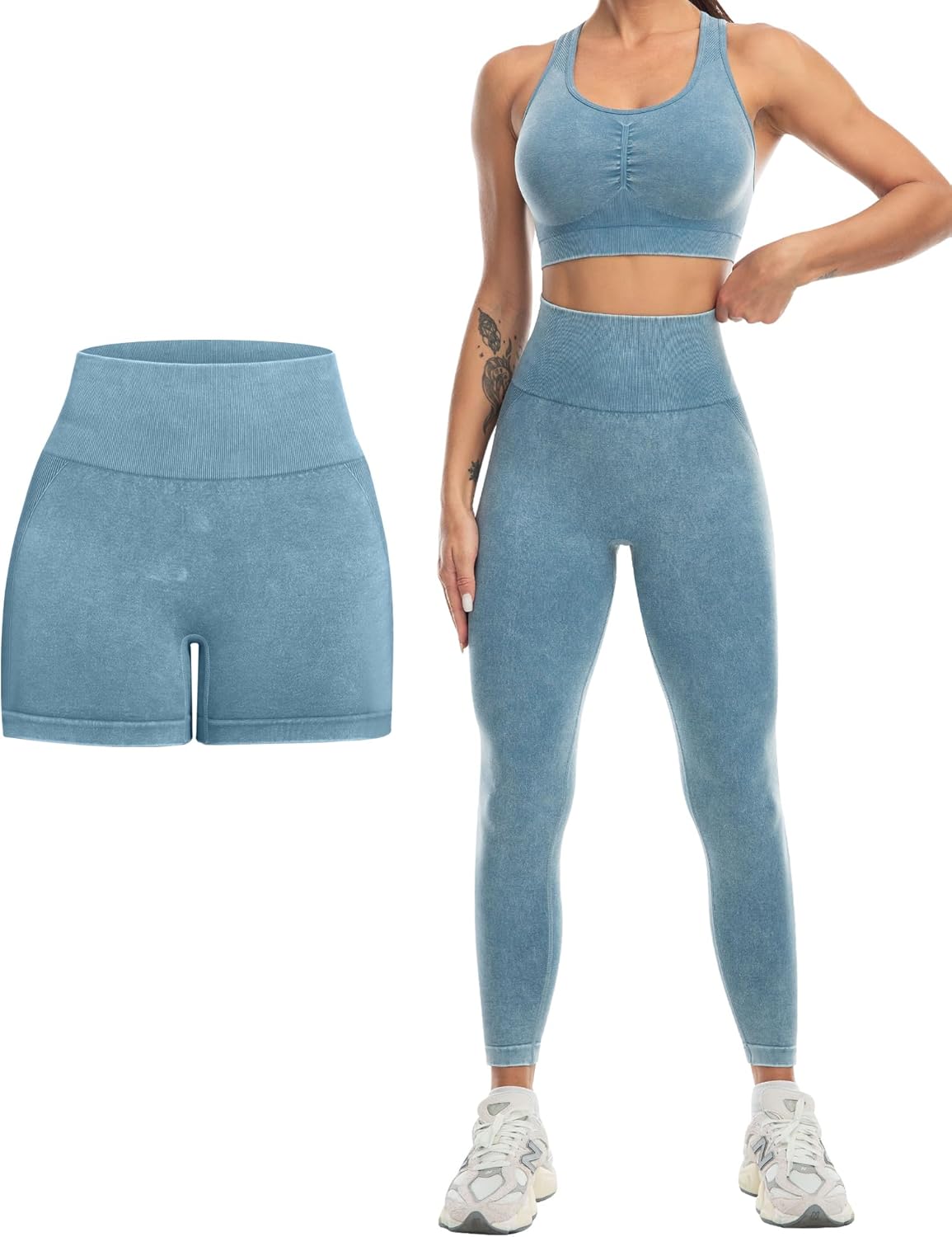 Elevate Your Workout with Our 3-Piece Women's Active Set: Butt Lifting Leggings, High Impact Sports Bra, and Comfortable Gym Shorts