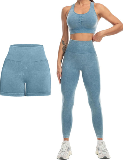 Elevate Your Workout with Our 3-Piece Women's Active Set: Butt Lifting Leggings, High Impact Sports Bra, and Comfortable Gym Shorts