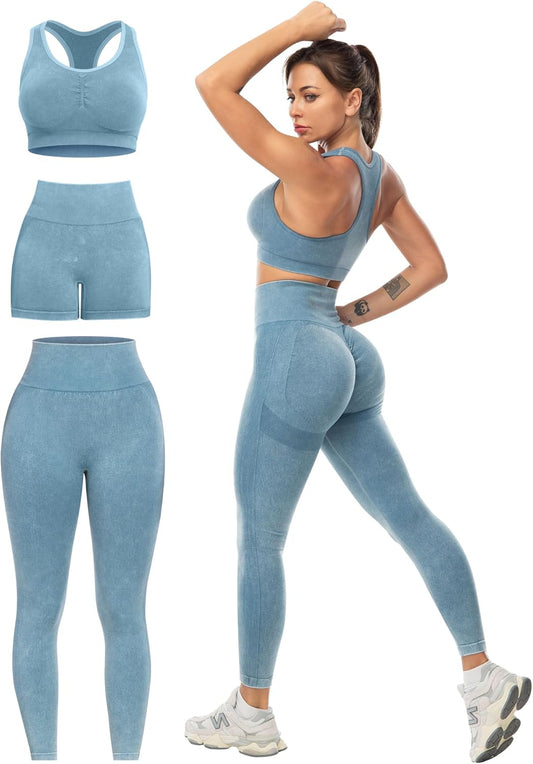 Elevate Your Workout with Our 3-Piece Women's Active Set: Butt Lifting Leggings, High Impact Sports Bra, and Comfortable Gym Shorts
