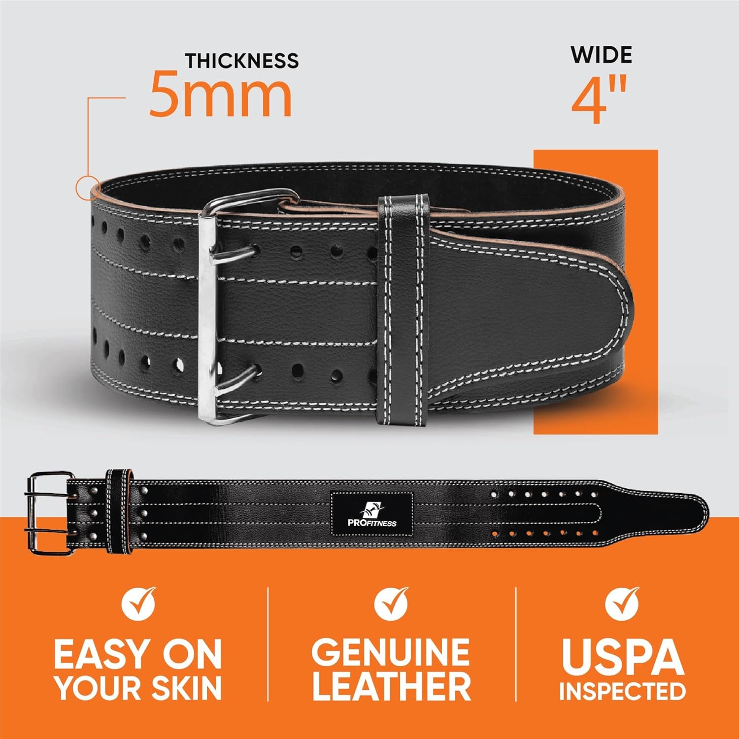 Premium 5Mm Thick Leather Weight Lifting Belt for Men & Women - Ultimate Back Support for Squats, Powerlifting & Deadlifts - Adjustable Gym Belt for Serious Lifters