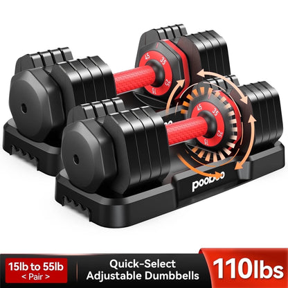 Transform Your Home Workouts with the 110LB Adjustable Dumbbells and High-Quality Tray - Versatile Weights from 15 to 55LB for Ultimate Strength Training