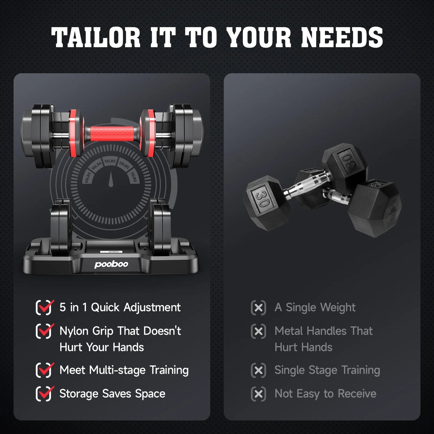 Transform Your Home Workouts with the 110LB Adjustable Dumbbells and High-Quality Tray - Versatile Weights from 15 to 55LB for Ultimate Strength Training